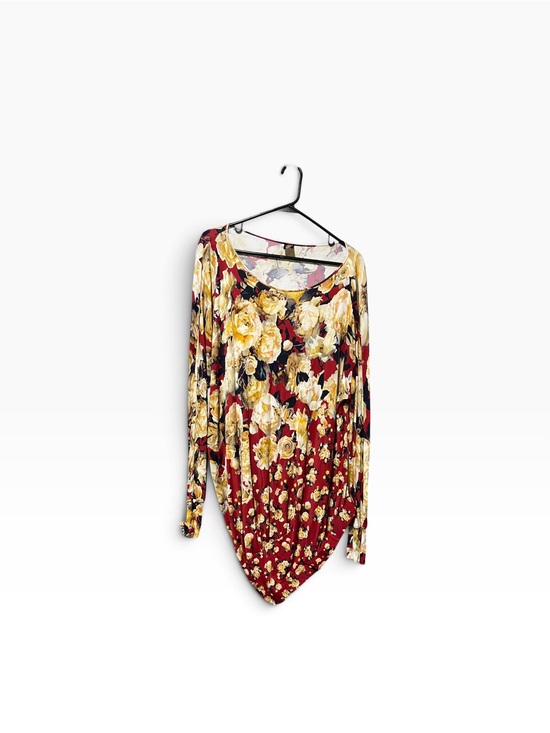 Jean Paul Gaultier Tops - Vintage Jean Paul Gaultier Soleil Red & Yellow Rose Mesh Tunic blouse